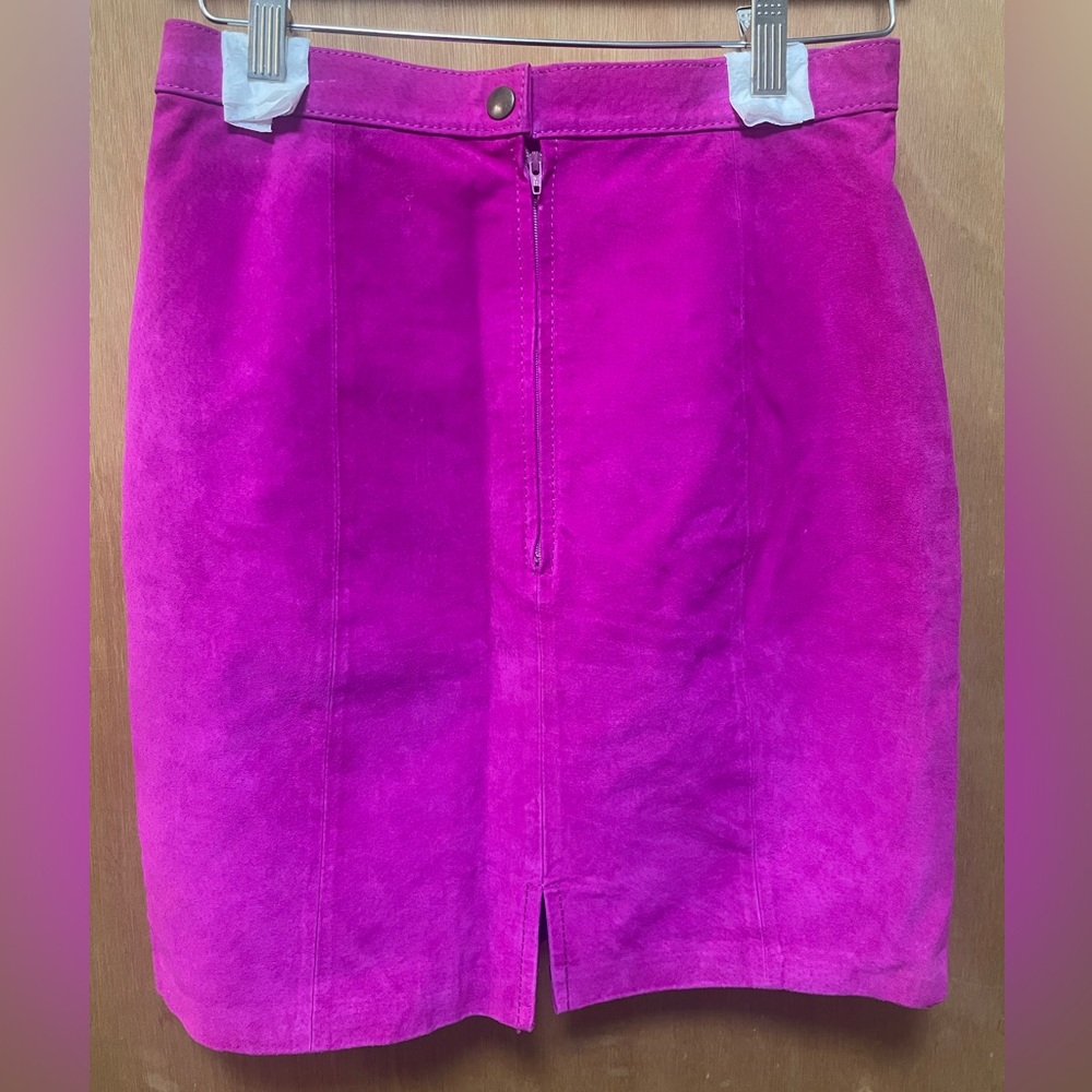Vintage 90’s Neon Fuchsia Leather Suede Mini Skirt - Picture 4 of 12